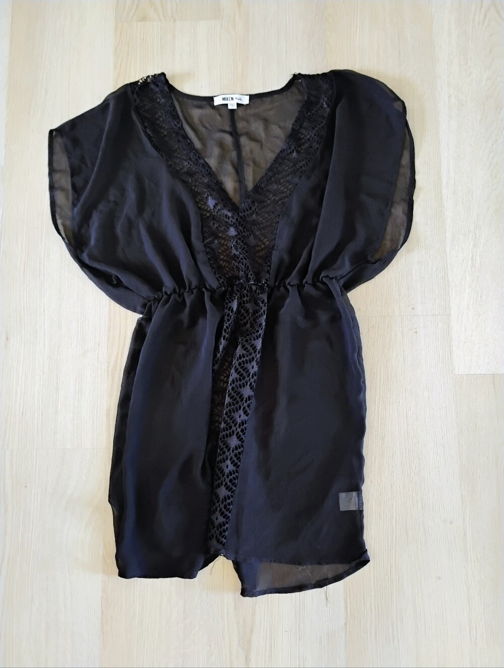 Black Sheer Lace-Trim V-Neck Women's Swim Suit Cover Up